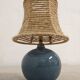 Lampe boule de chevet vintage en grès vernissé et corde de jute