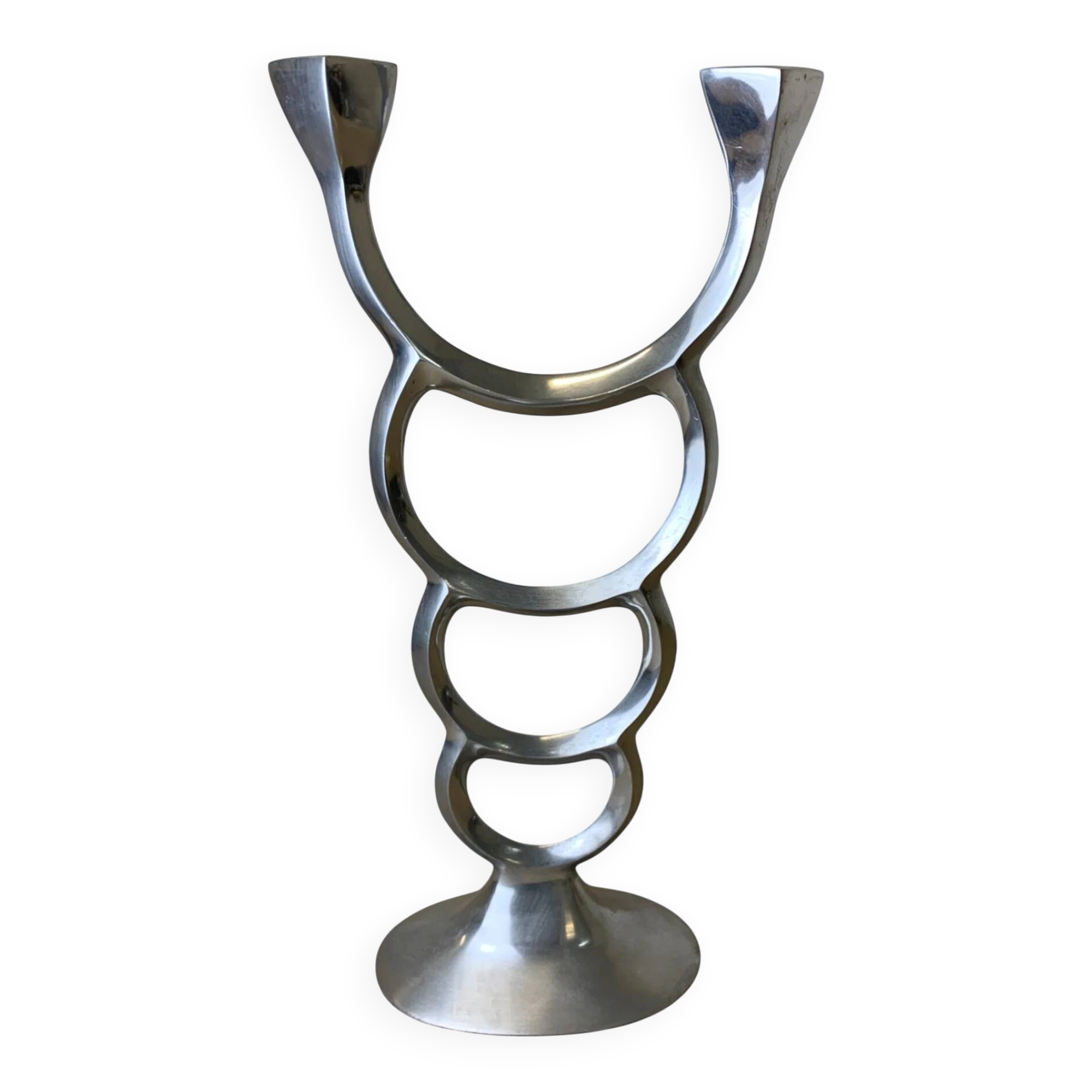 Biomorphic candleholder, solid aluminium, Spain, circa 1970
