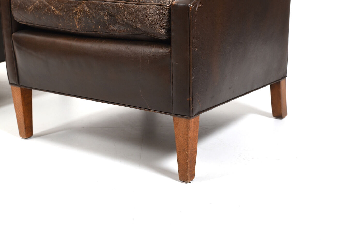 Pair of old Danish club chairs in patinated leather 1940s