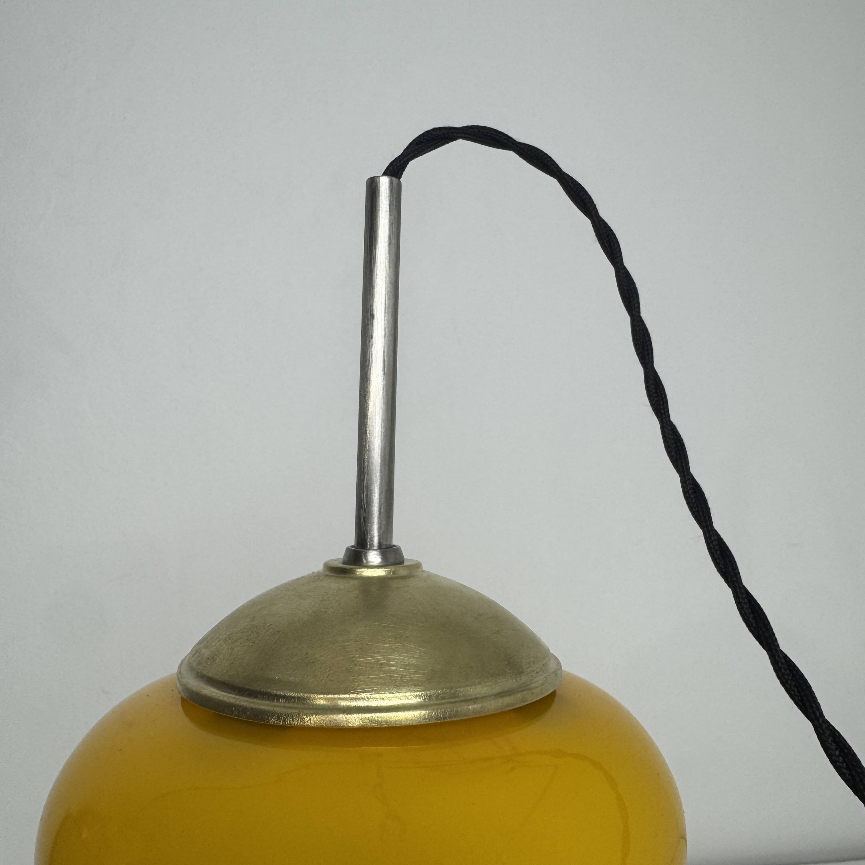 Vintage orange opaline suspension light 1970