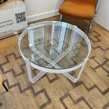 Table basse vintage verre et acier