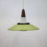Opal glass and green aluminium shade vintage lamp by Voss Belysning - Denmark