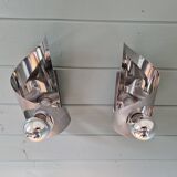 Pair of brushed aluminum wall lights, 1970s