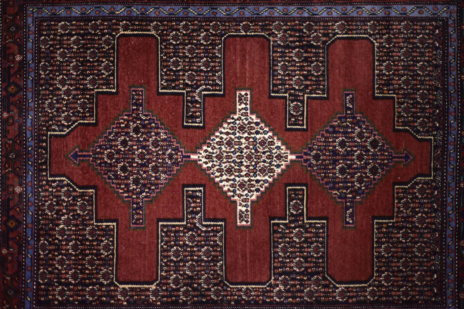 Vintage Hand-Woven Middle Eastern Oriental Senneh Rug, 1960s