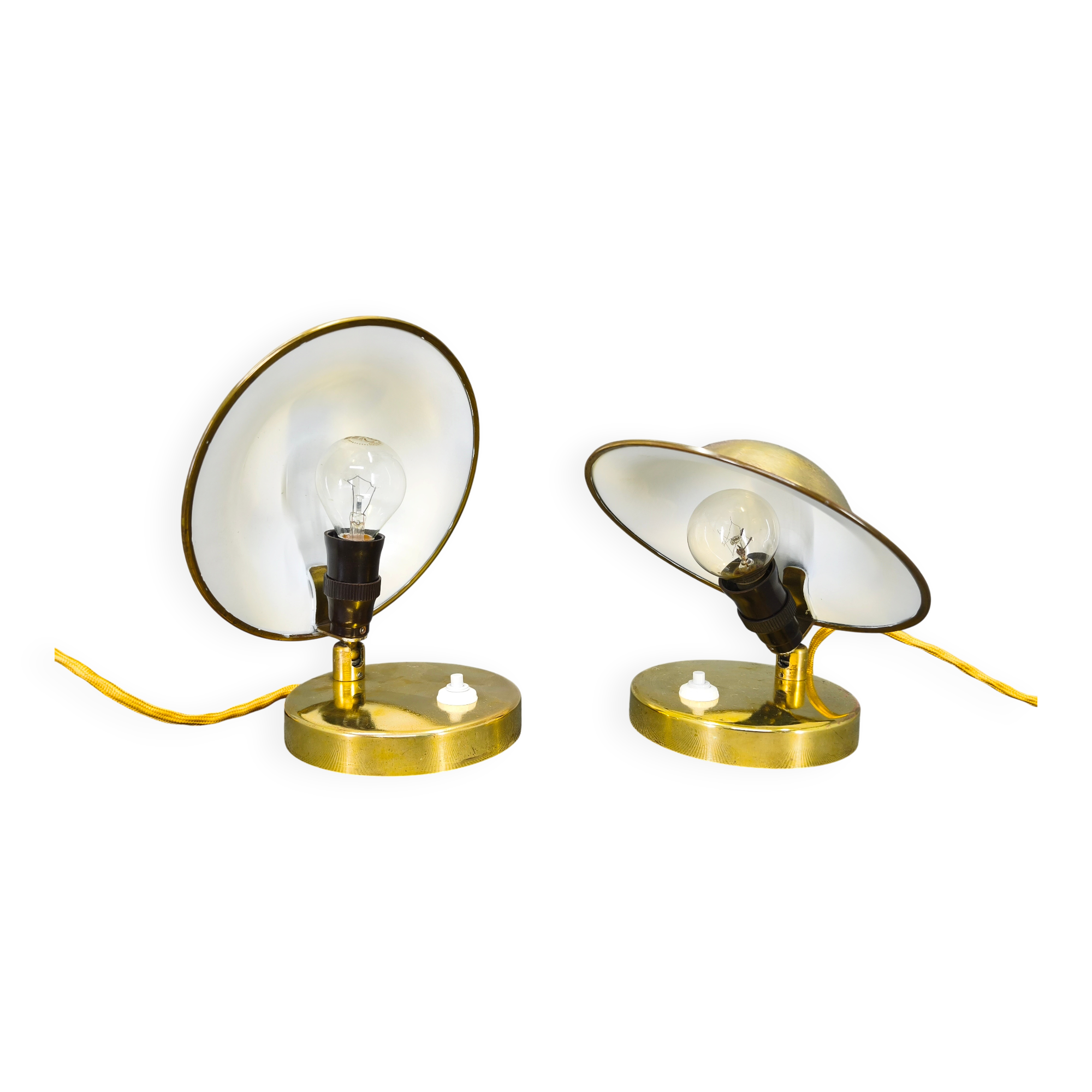 Pair of Art Deco Adjustable Brass Table Lamps, 1930s Czechoslovakia