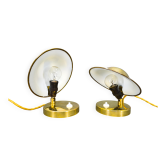 Pair of Art Deco Adjustable Brass Table Lamps, 1930s Czechoslovakia