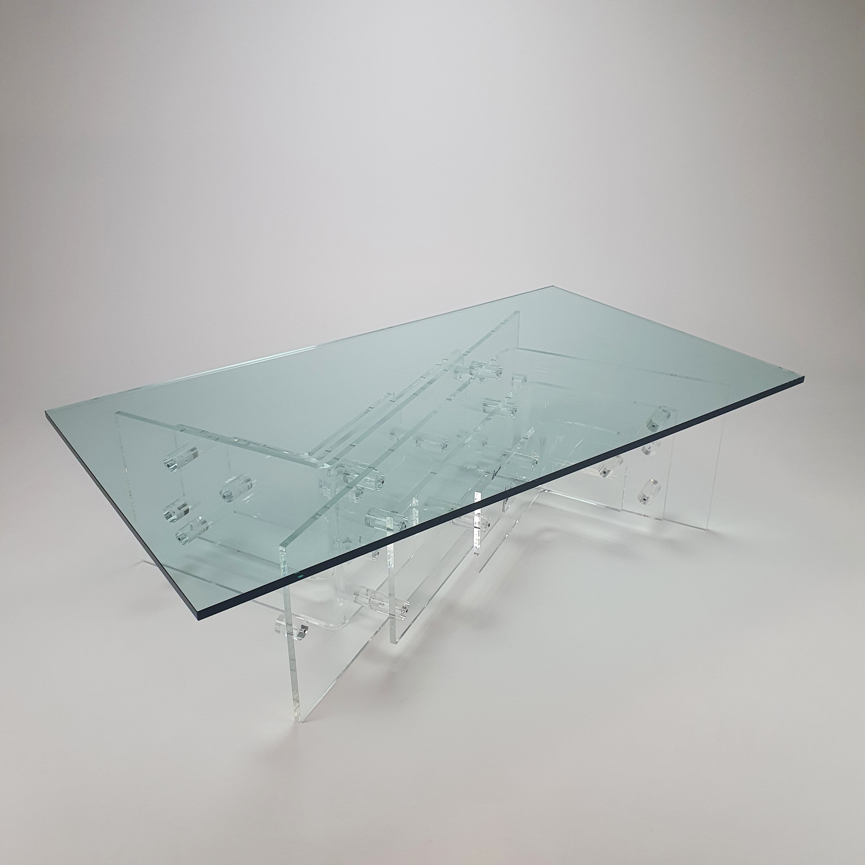 Custom Made Lucite and Glass Coffee Table by Hemcé Nice, France, 1970s