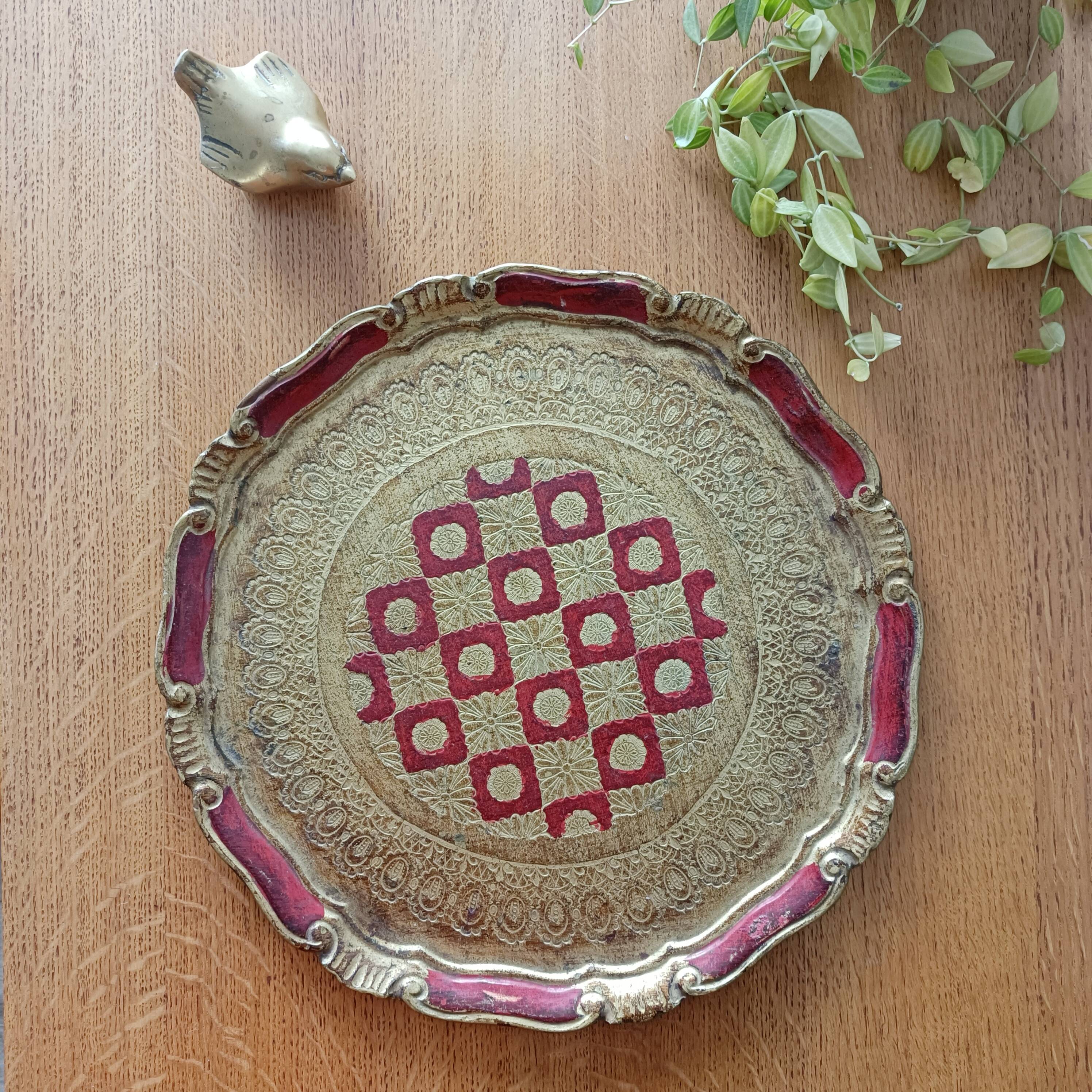 Red and gold Florentine tray