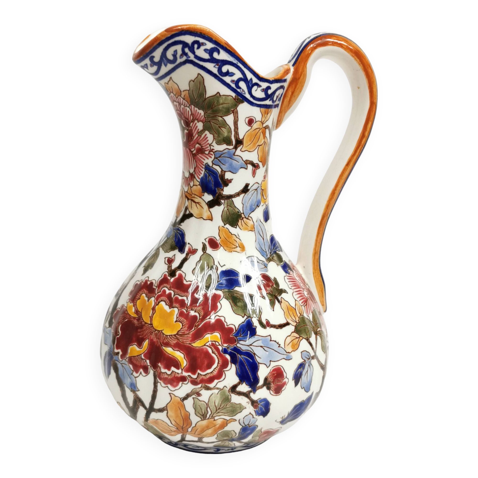 Gien earthenware ewer pitcher peony deco