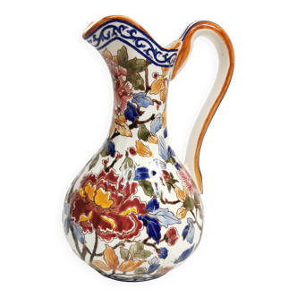 Gien earthenware ewer pitcher peony deco