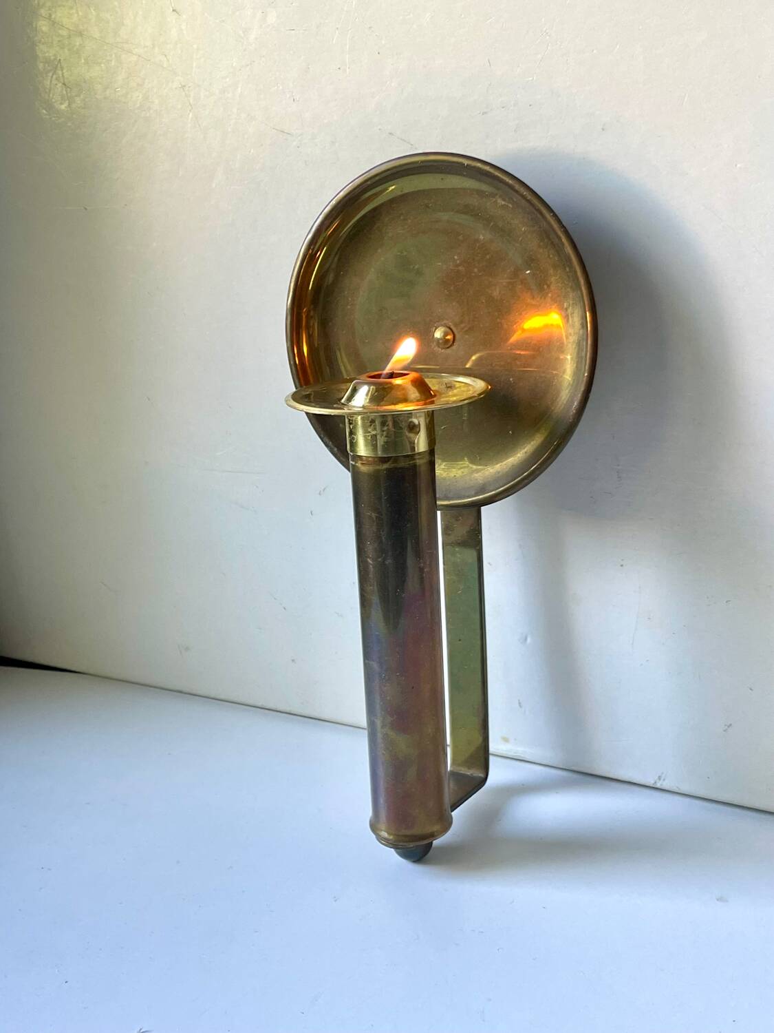 Vintage brass Scandinavian Art Deco wall candle holder sconce