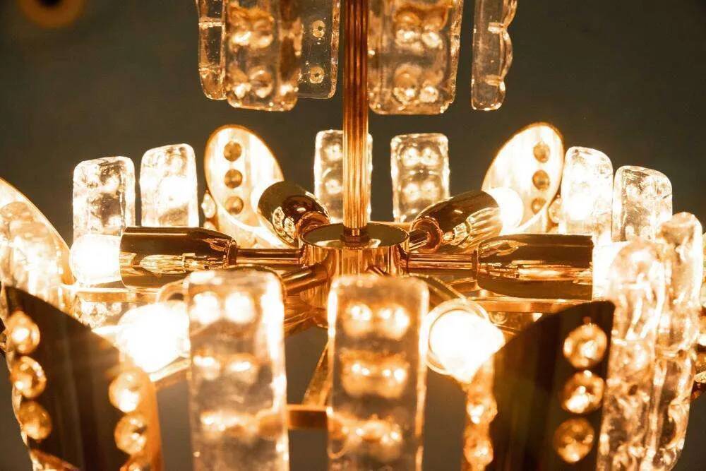 Midcentury gold crystal suspension by Orrefors, Fagerlund