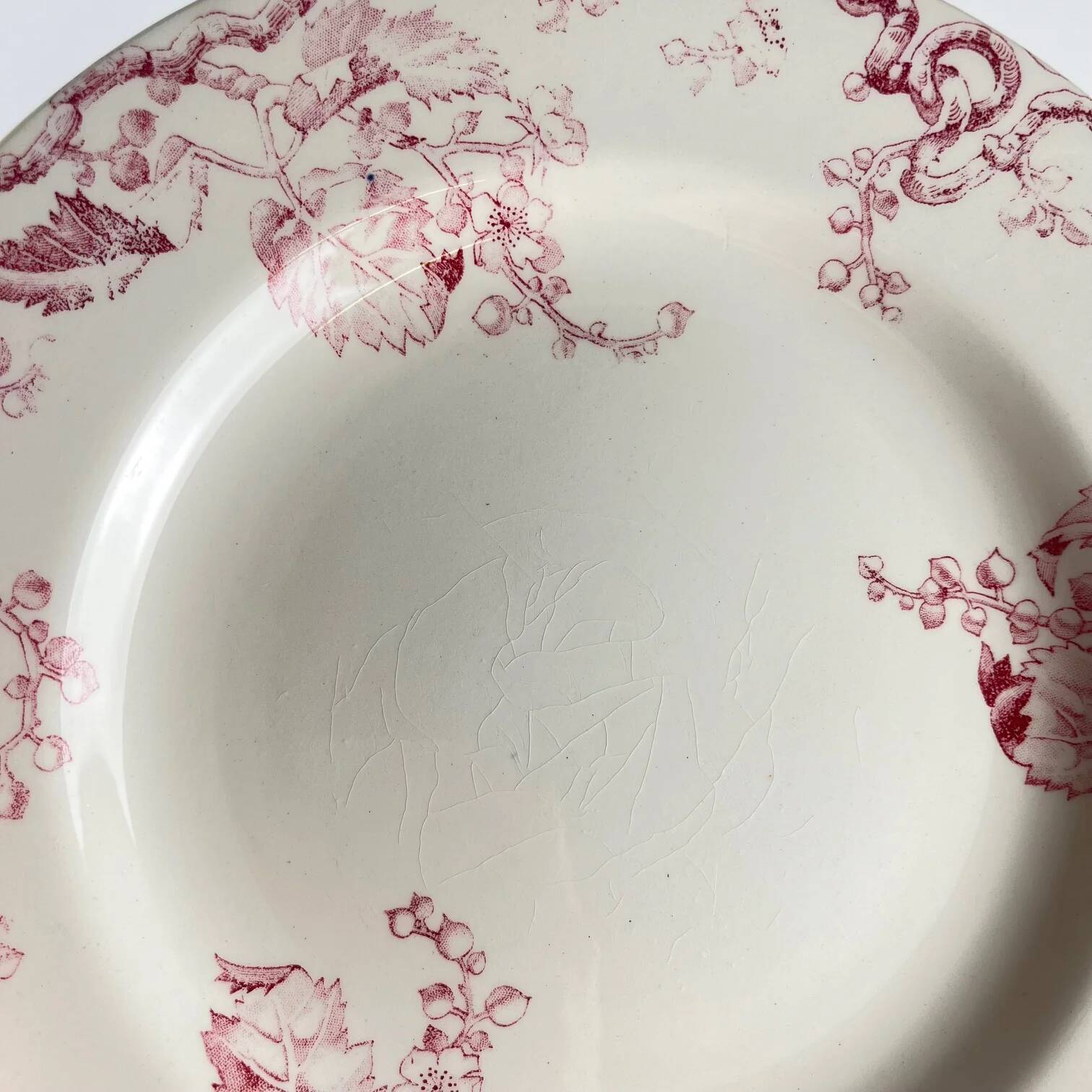 Set of 6 flat plates KG Lunéville Terre de fer, "Fontainebleau", pink, 19th century