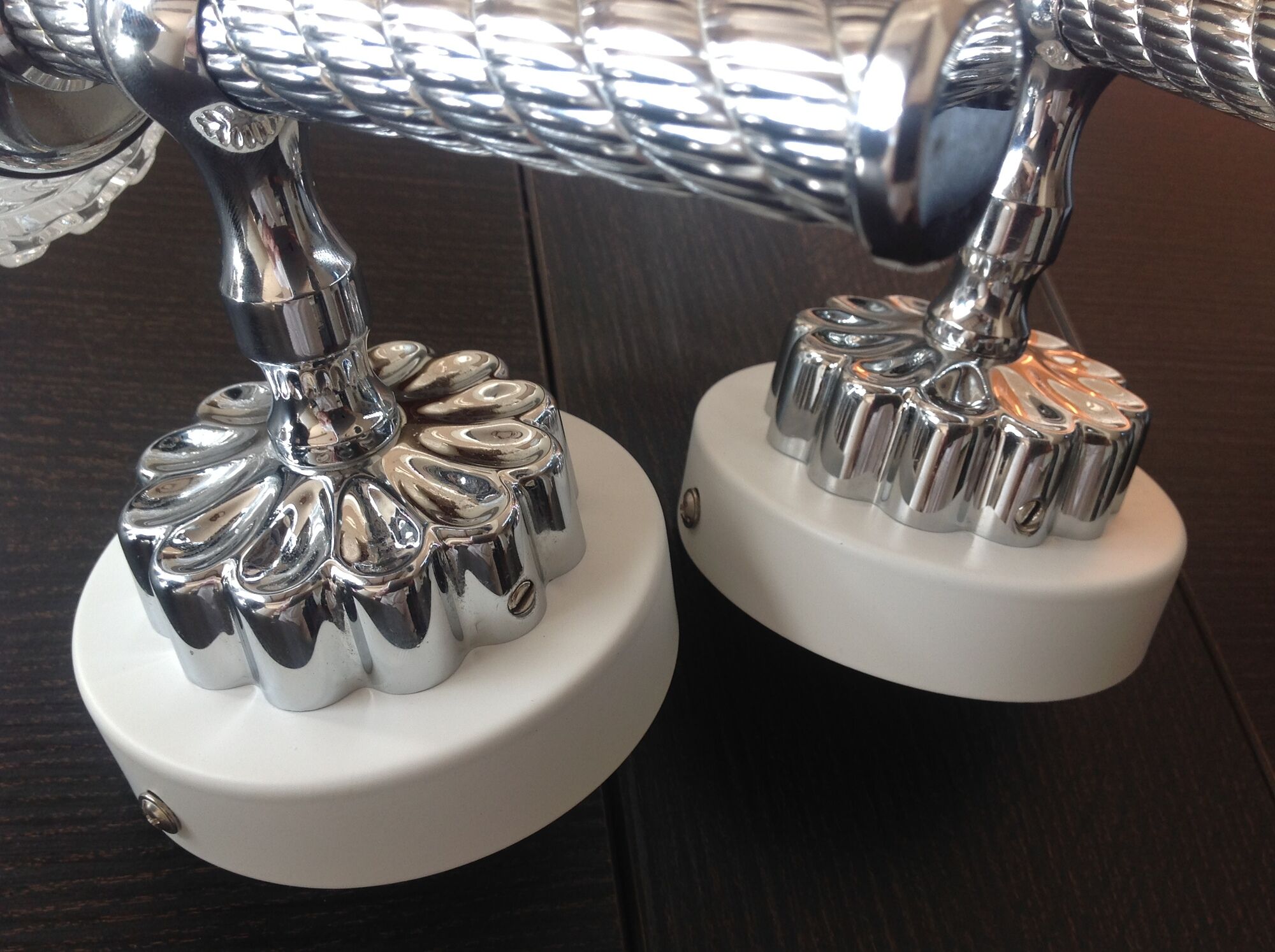 Pair of torch  in glass and chrome metal / vintage 70s wall light