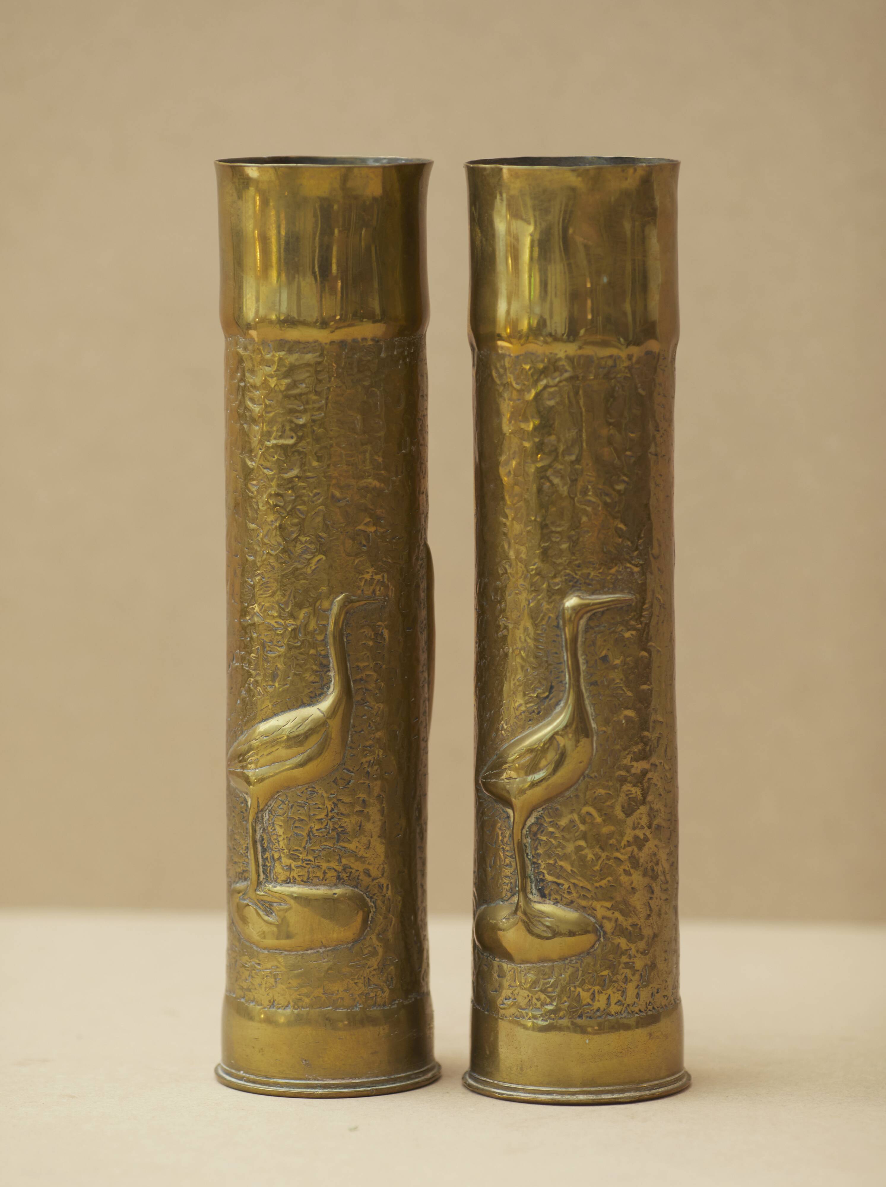 Pair of vintage Art Deco Brass vases Circa 191