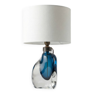 Orrefors Swedish Modern Blue Cased Glass Table Lamp Numbered 1950s