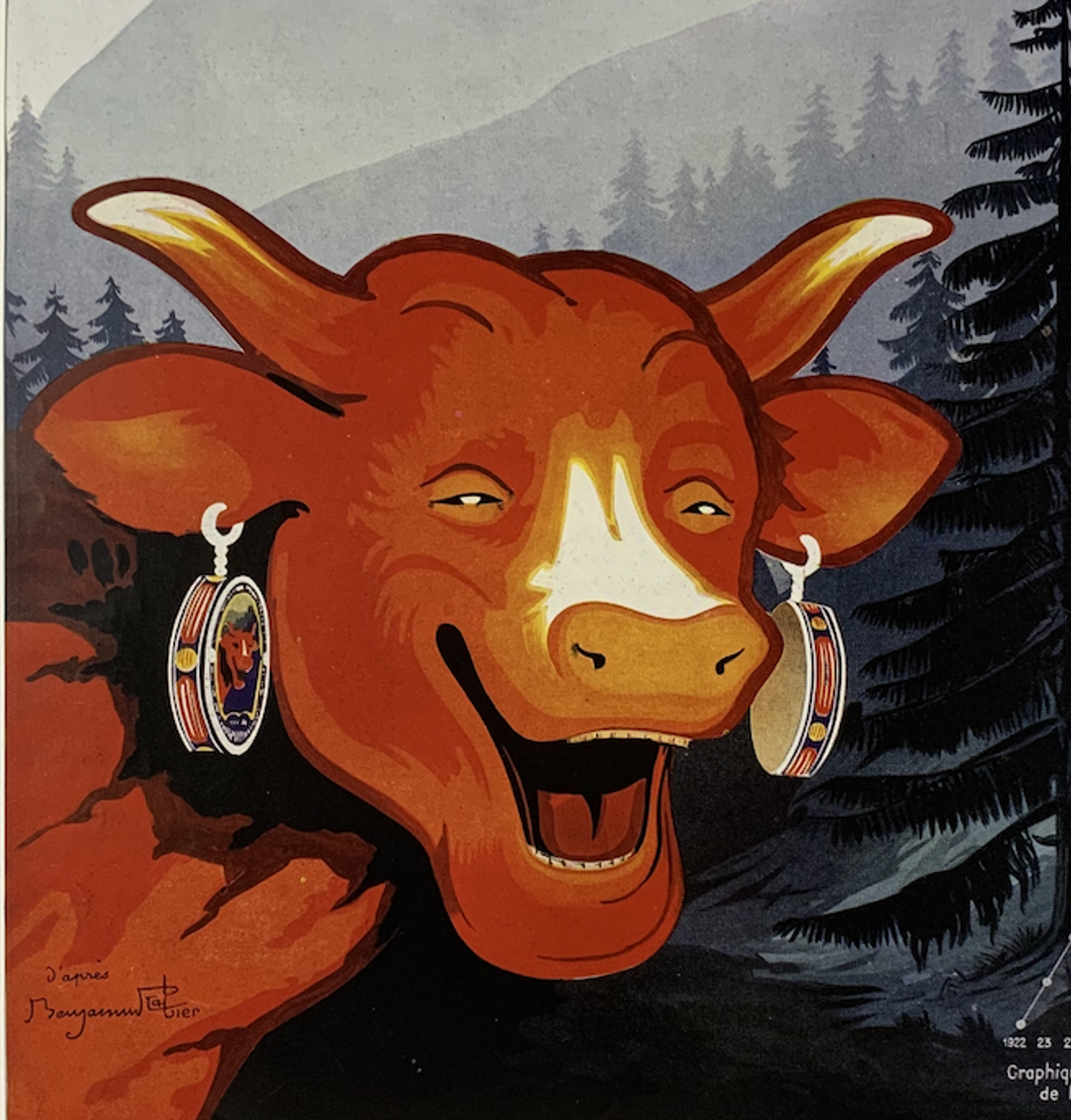 Original advertising lithograph "The Laughing Cow" - Rare proof before publication around 1930
