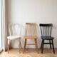 Set of 3 vintage Scandinavian and bistro wooden chairs.