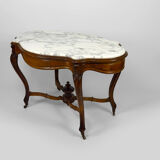 Table violon Napoléon III en noyer et marbre blanc, circa 1880