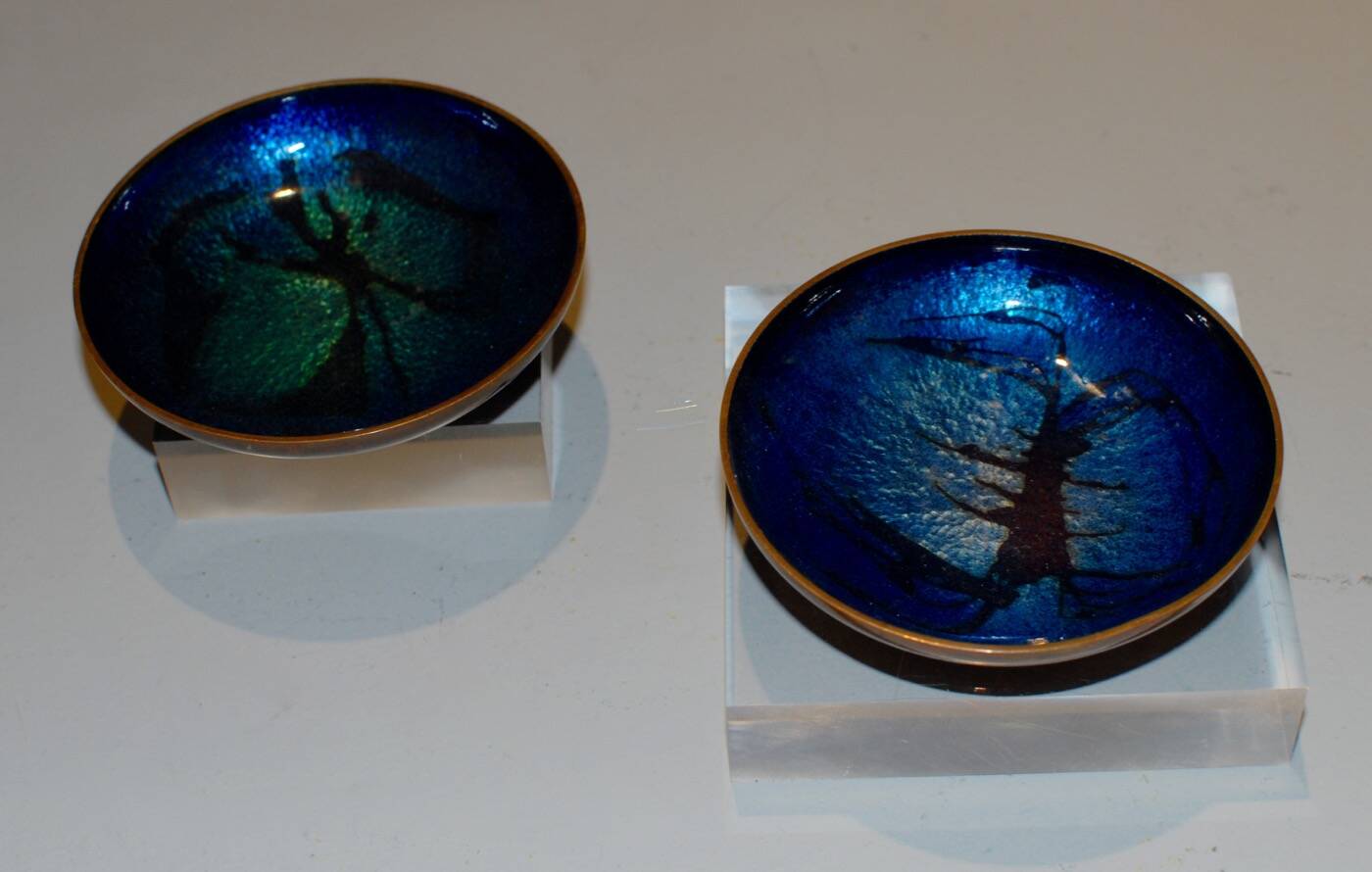 Pair of Scandinavian enamelled copper bowls, Norway, circa 1960.