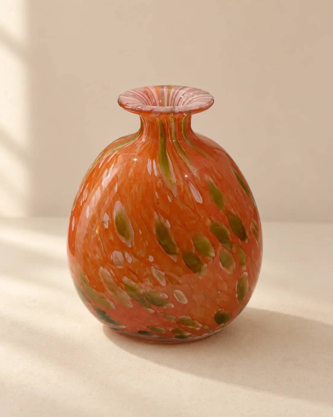 Round blown glass vase with speckled decoration — Mdina Glass, Malta, 1970s