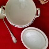 Flat, dessert, hollow plates and tureen in old earthenware