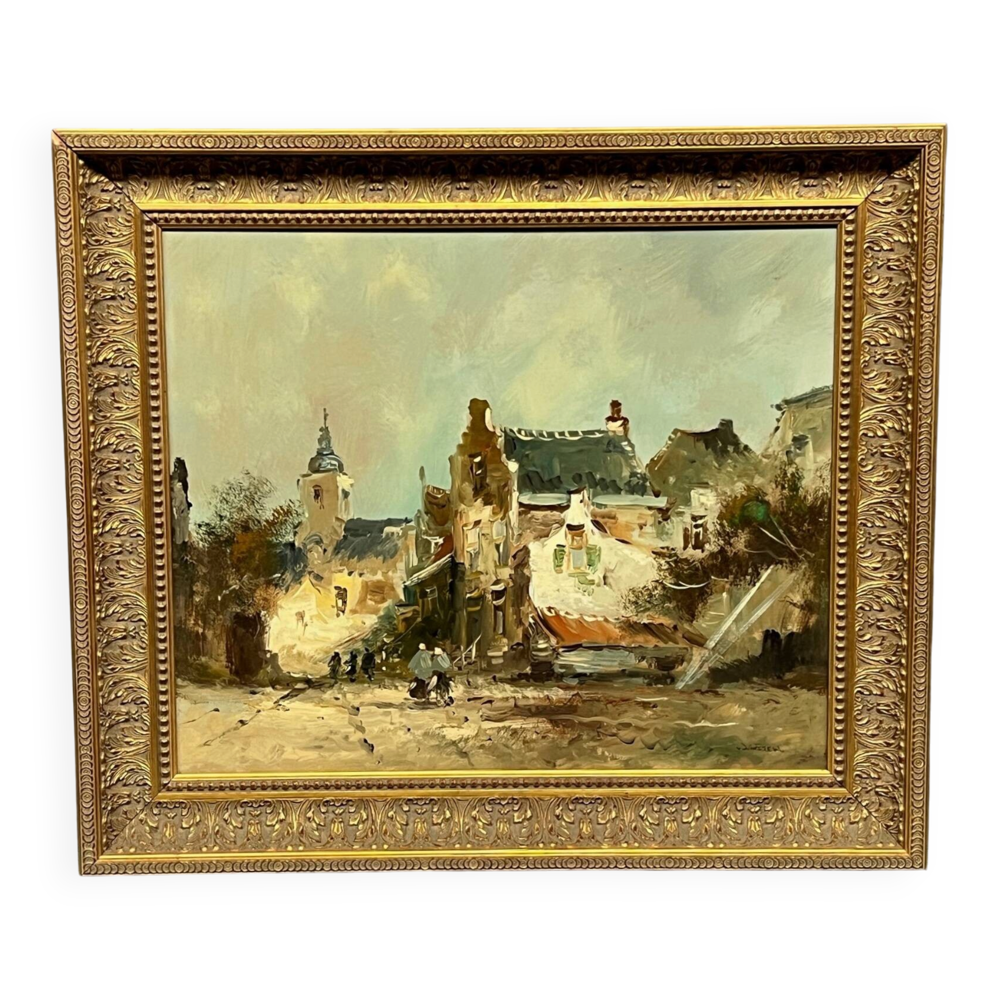 P. van Dinteren "Old Town". Oil on wood panel.