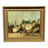 P. van Dinteren "Old Town". Oil on wood panel.