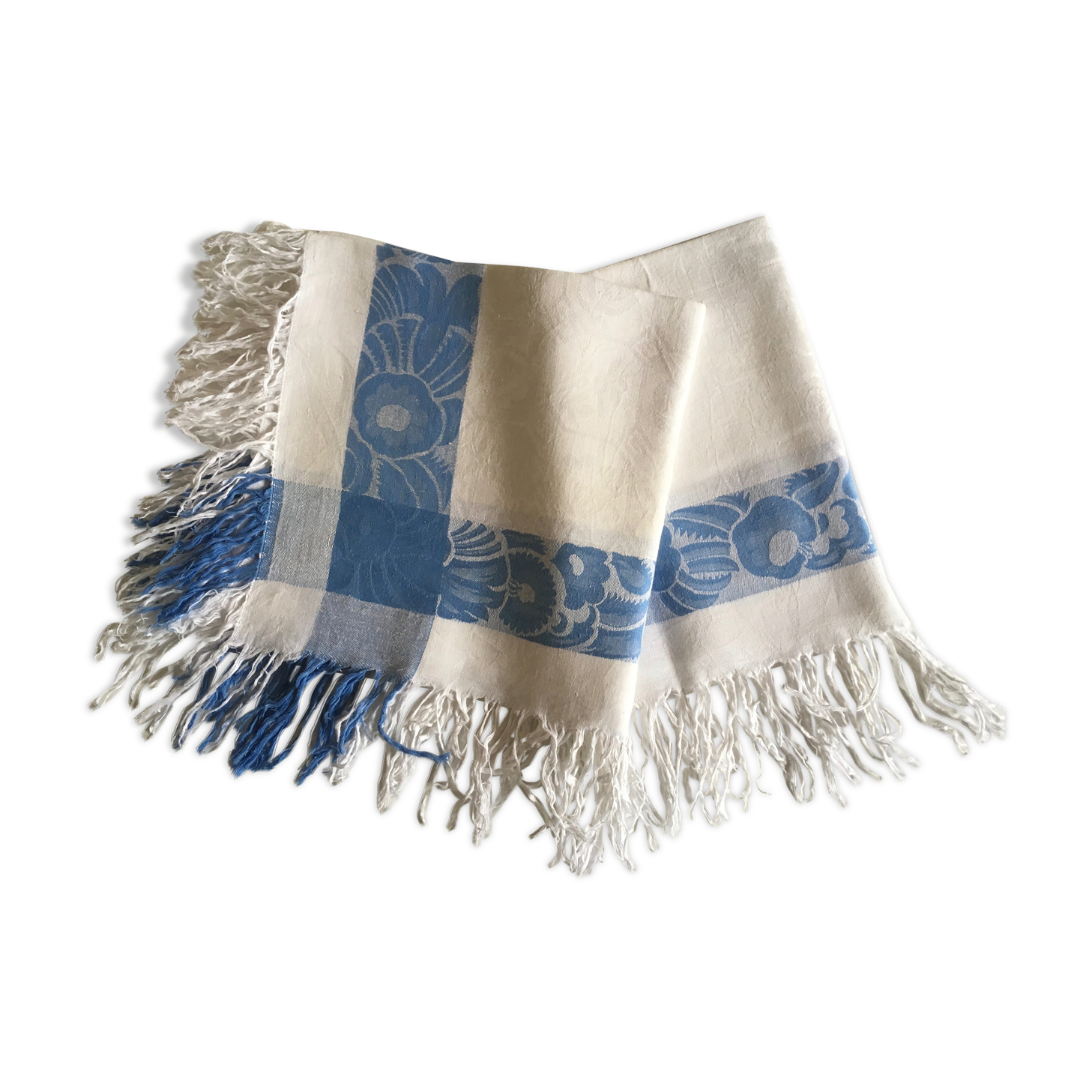 1910's fringed linen damask slick