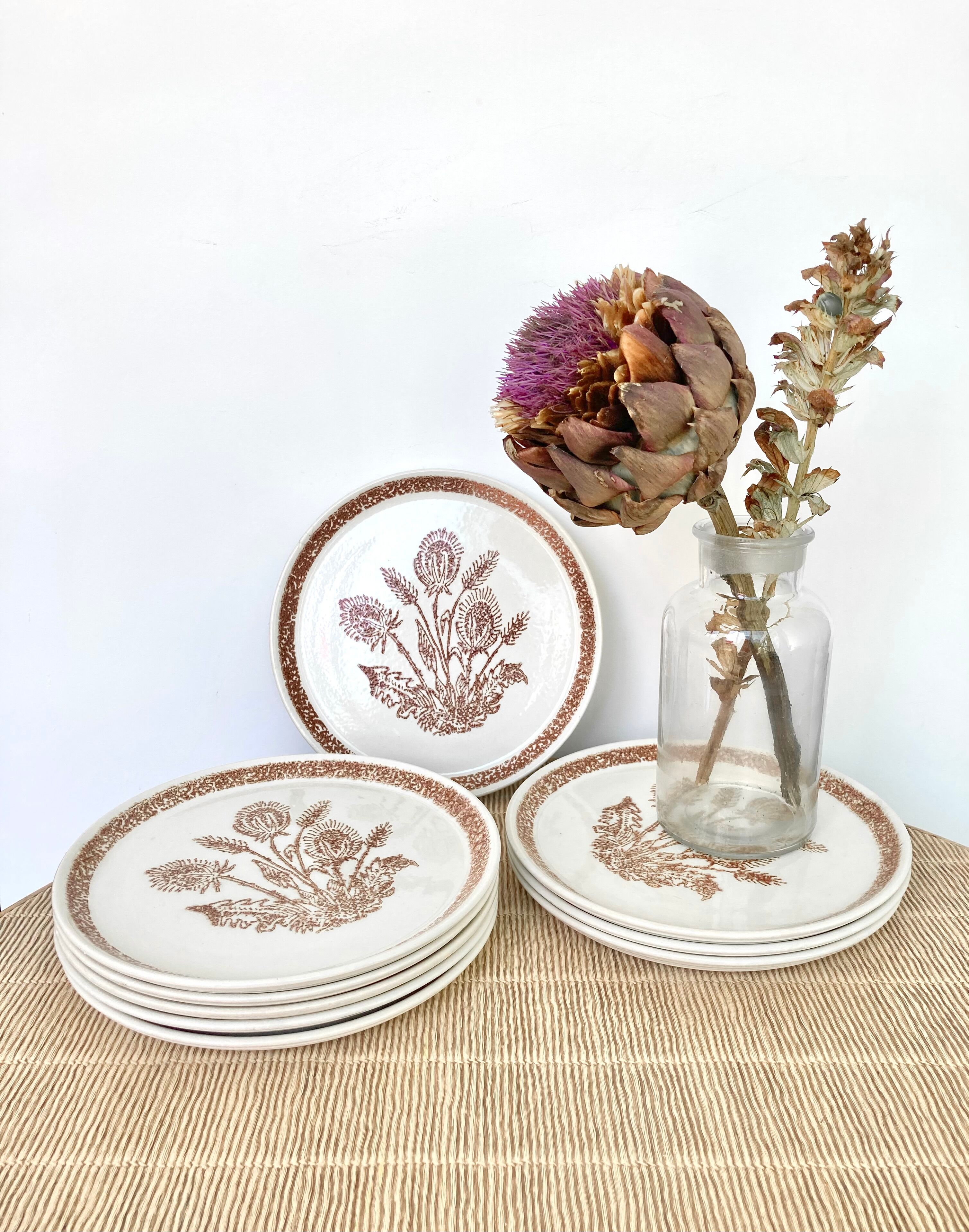 9 dessert plates herbarium thistles