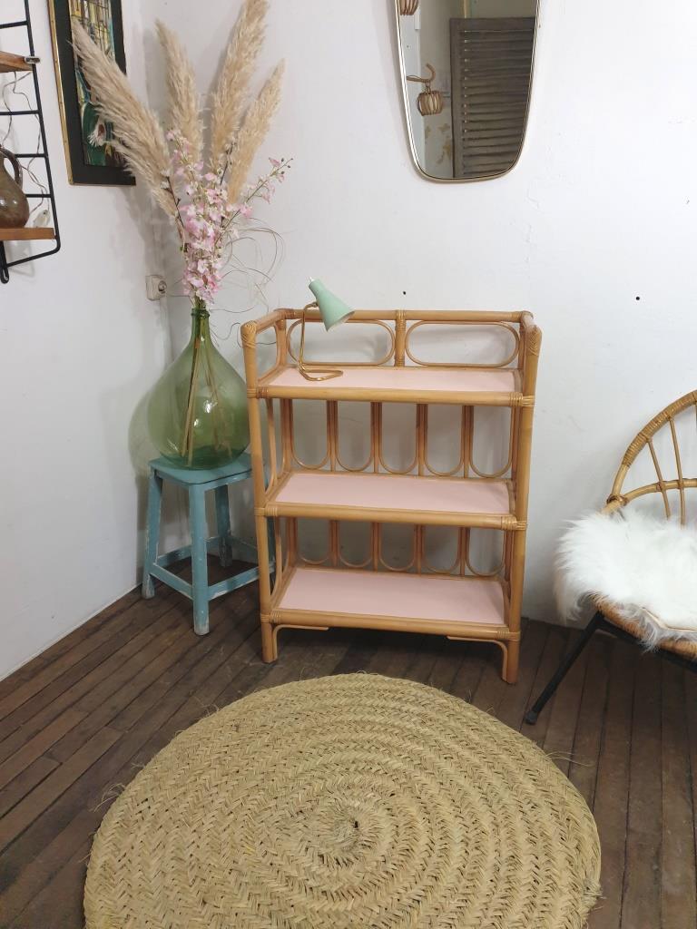 Vintage wicker and bamboo shelf