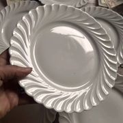 Set of 6 antique twisted white porcelain plates, a beautiful timeless classic.