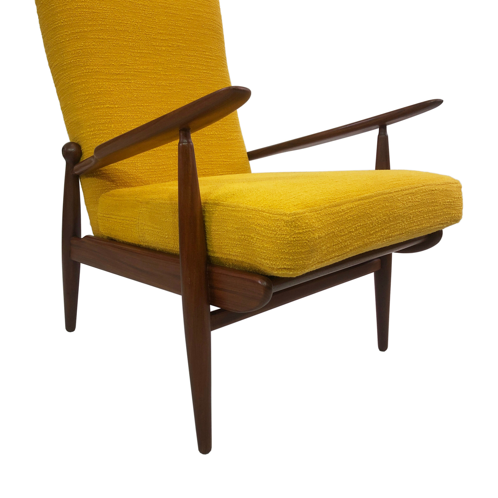 Scandart high back yellow bouclé armchair 60s 70s midcentury vintage retro ercol