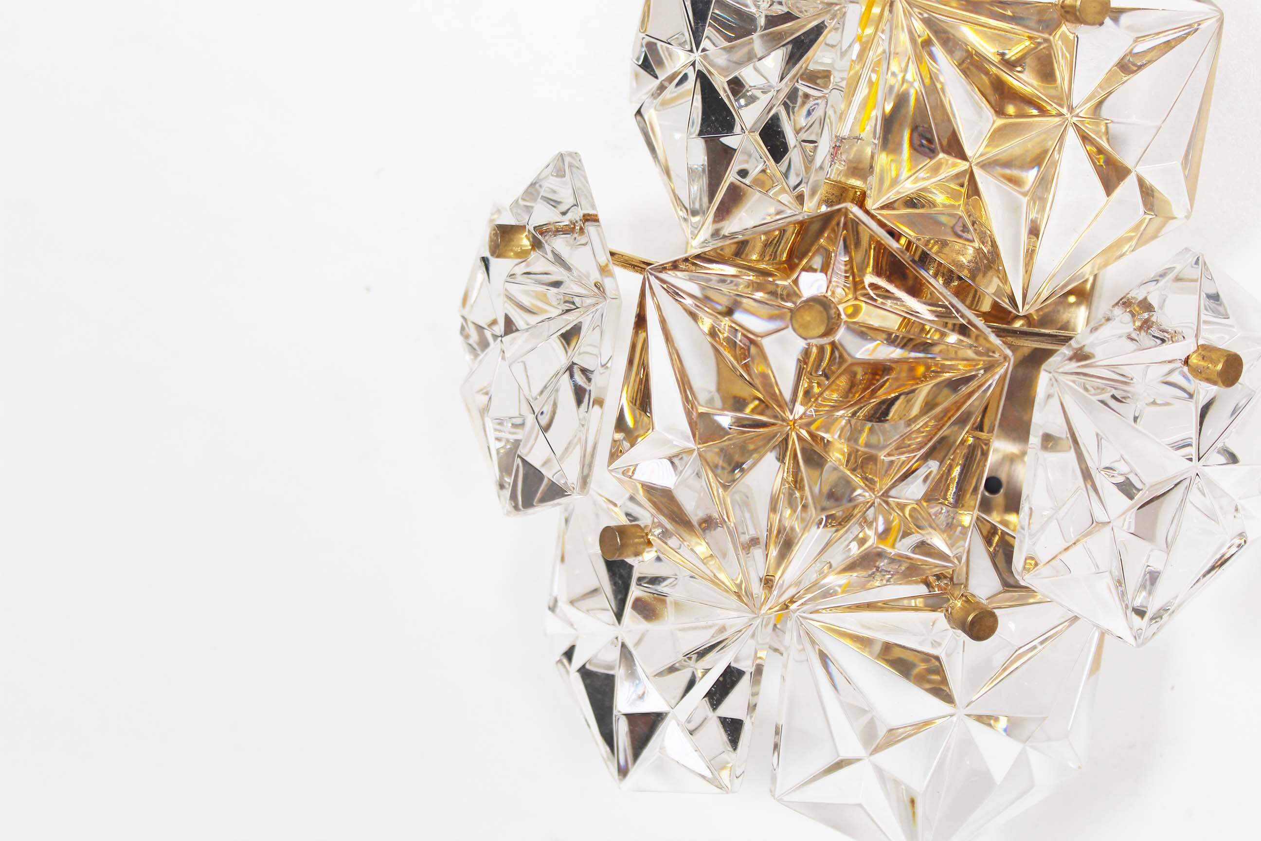 Polished brass and crystal glass wall lamp by Kinkeldey, Germany 1970’s