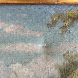 Huile sur Toile « Le pont de Blamont sur l'Ourcq » de Laby . XX.