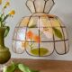 Vintage mother-of-pearl and brass lampshade pendant light with flower decorations