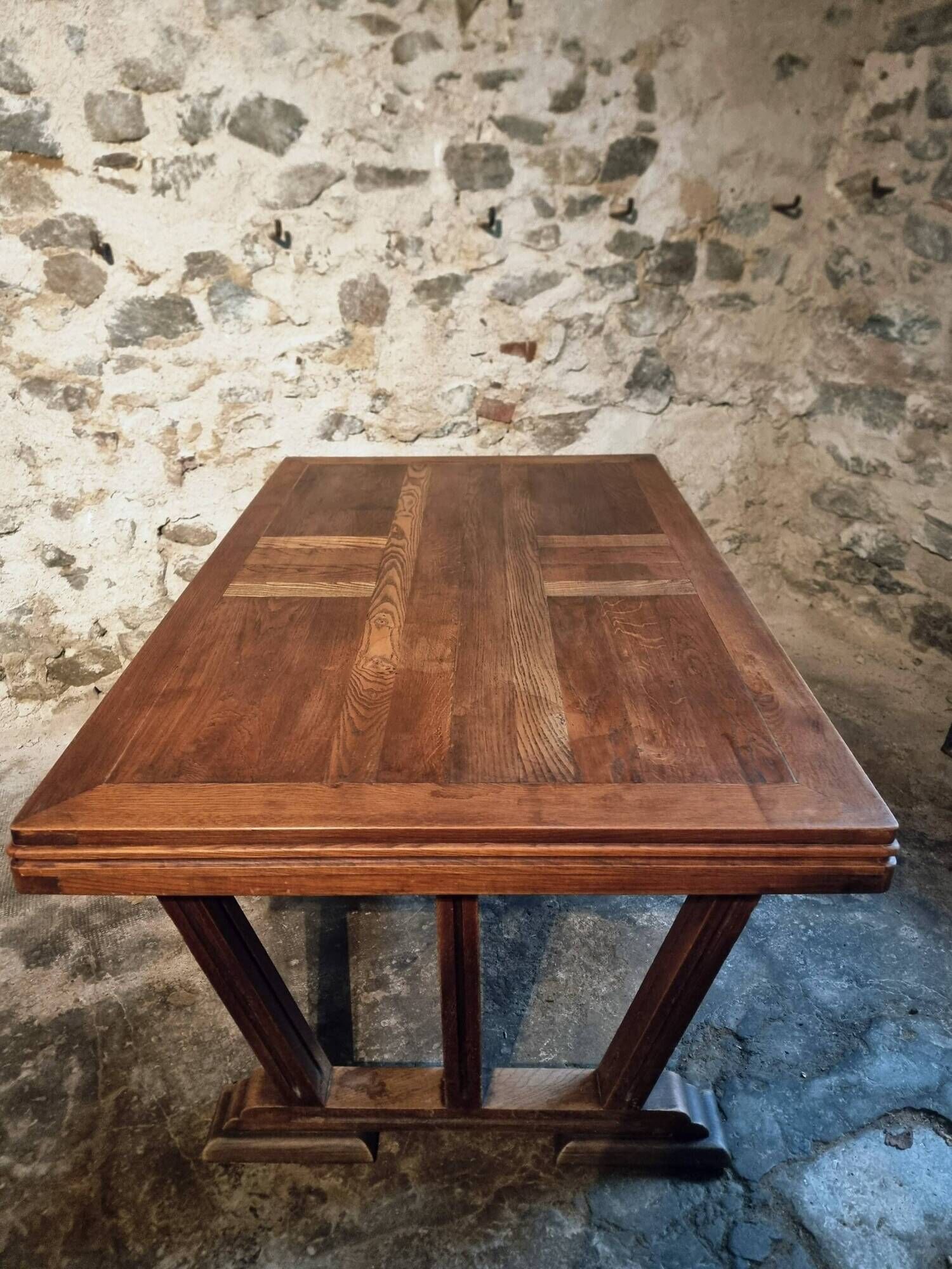 Table vintage française en chêne massif style Arts & Crafts, 1930s–1940s