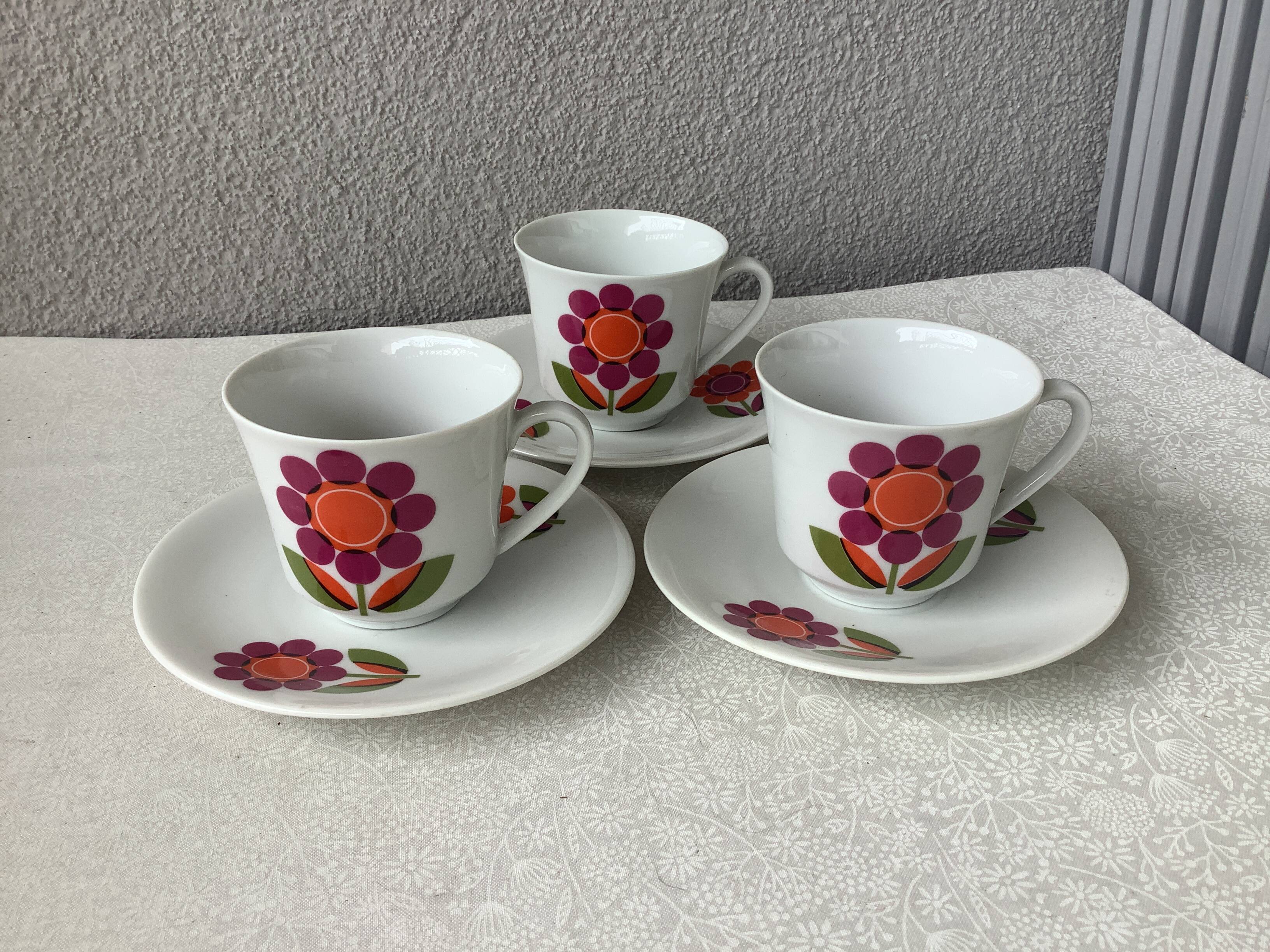 3 Seltmann Weiden K. Bavaria cups - seventies floral decor