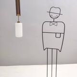 Vintage Glazed Opaline Glass, Teak and Brass Pendant, Italy