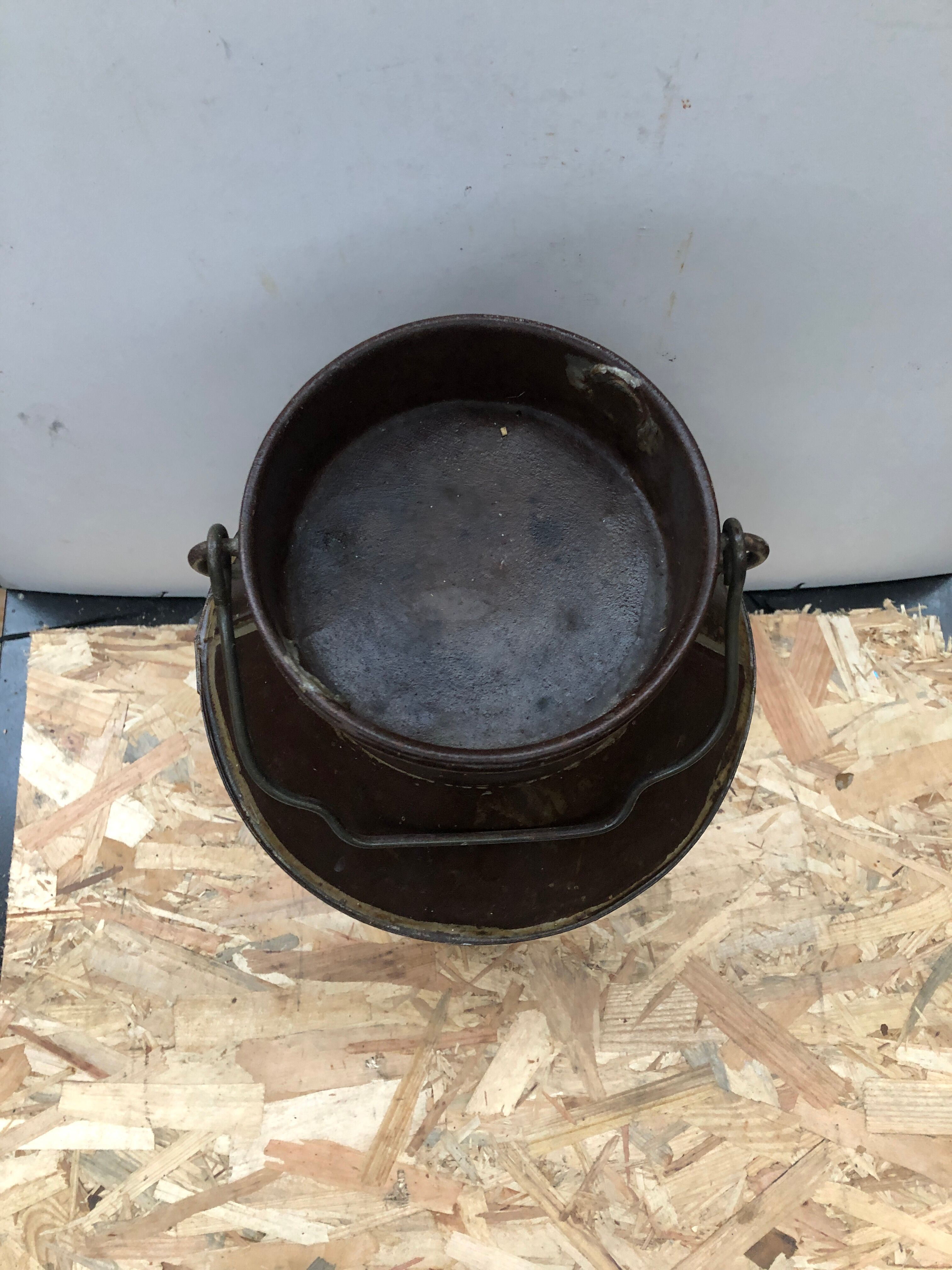 Old milk pot + metal lid vintage decoration