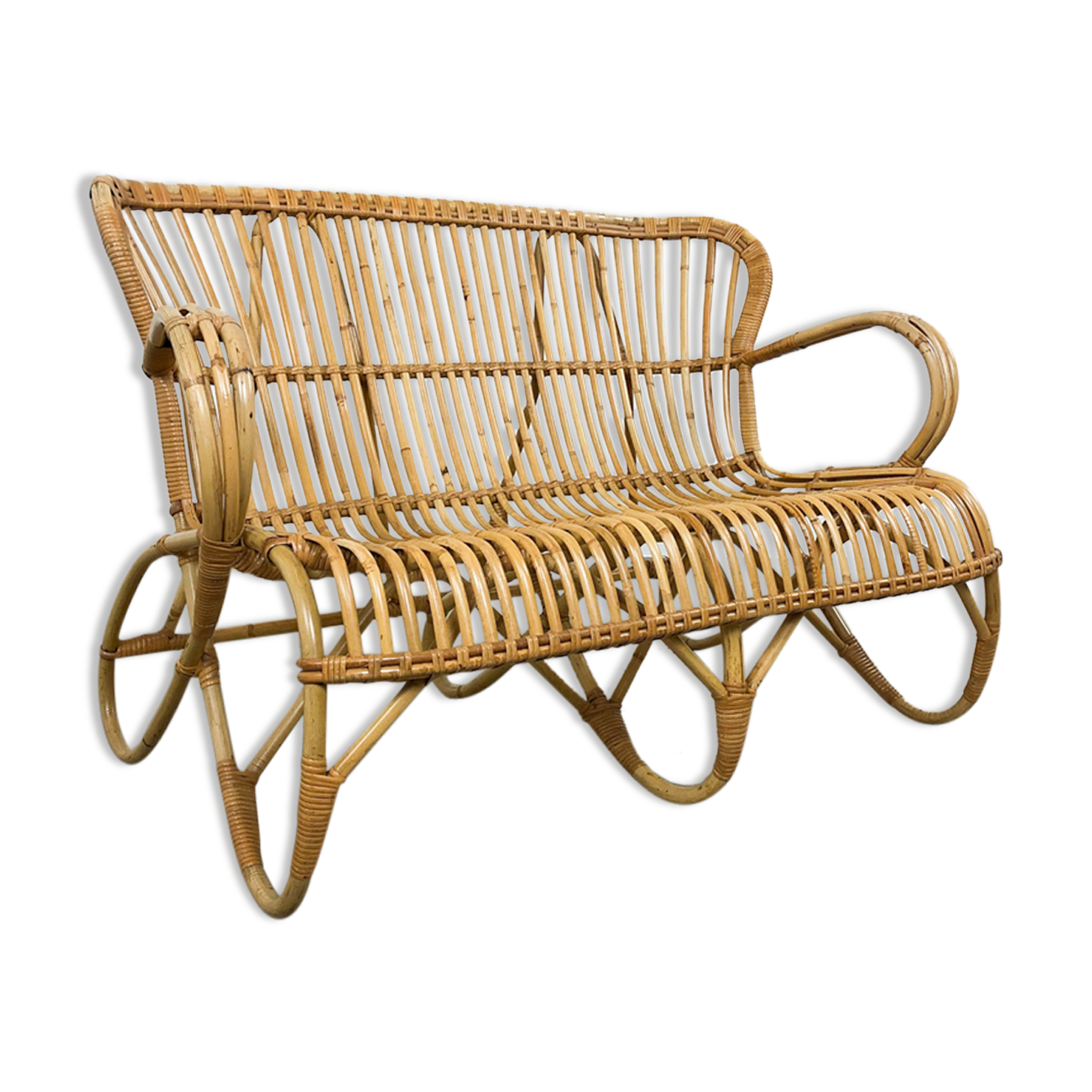 Vintage rattan two seater sofa by Rohe Noordwolde