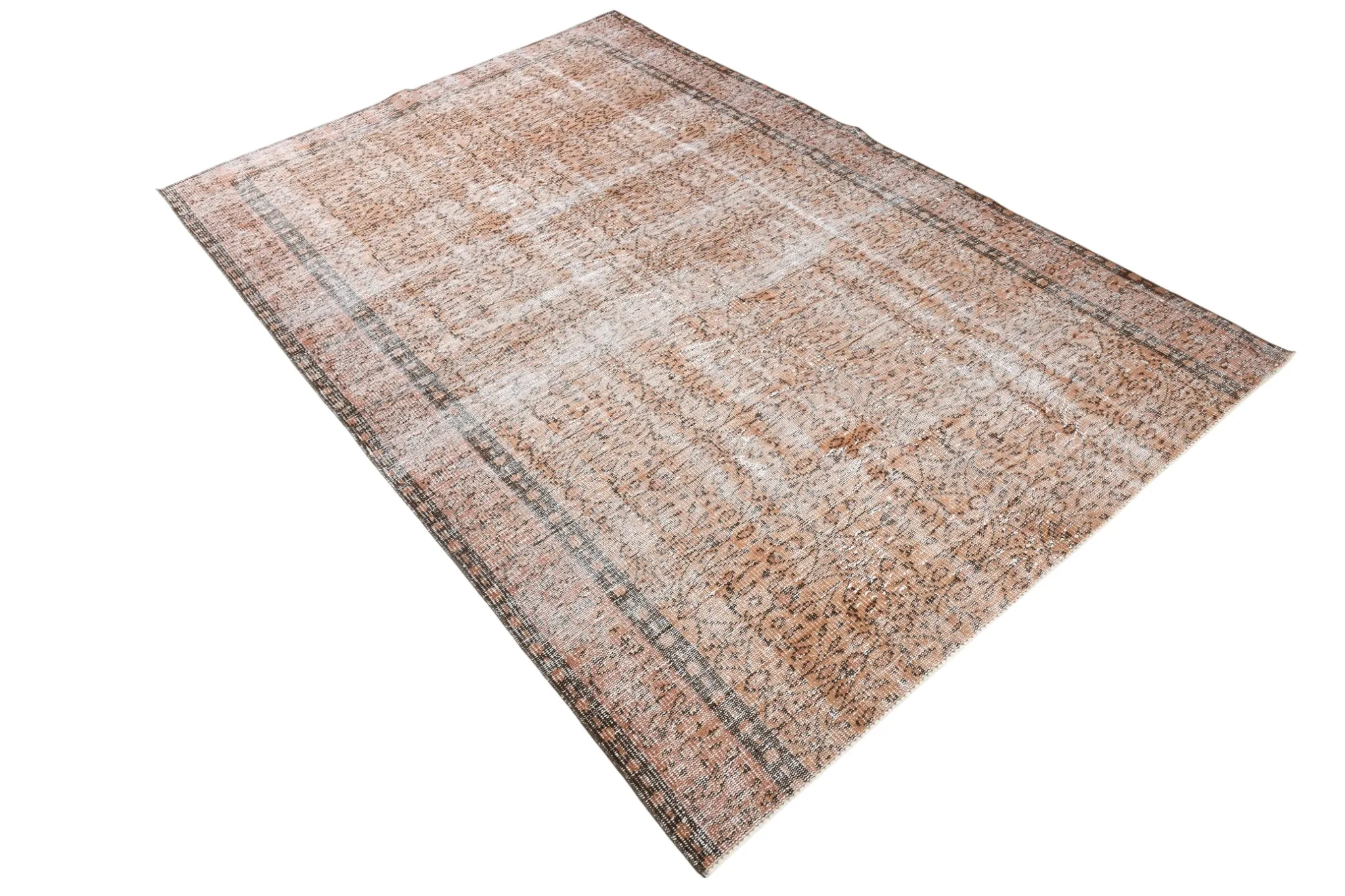 Terracotta & Rust Brown Floral Persian Rug, Turkish Vintage Antique Carpet