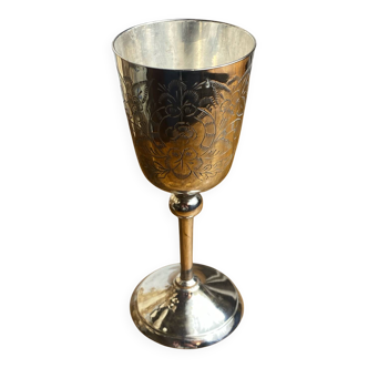 Stemmed glass, engraved silver-plated metal chalice