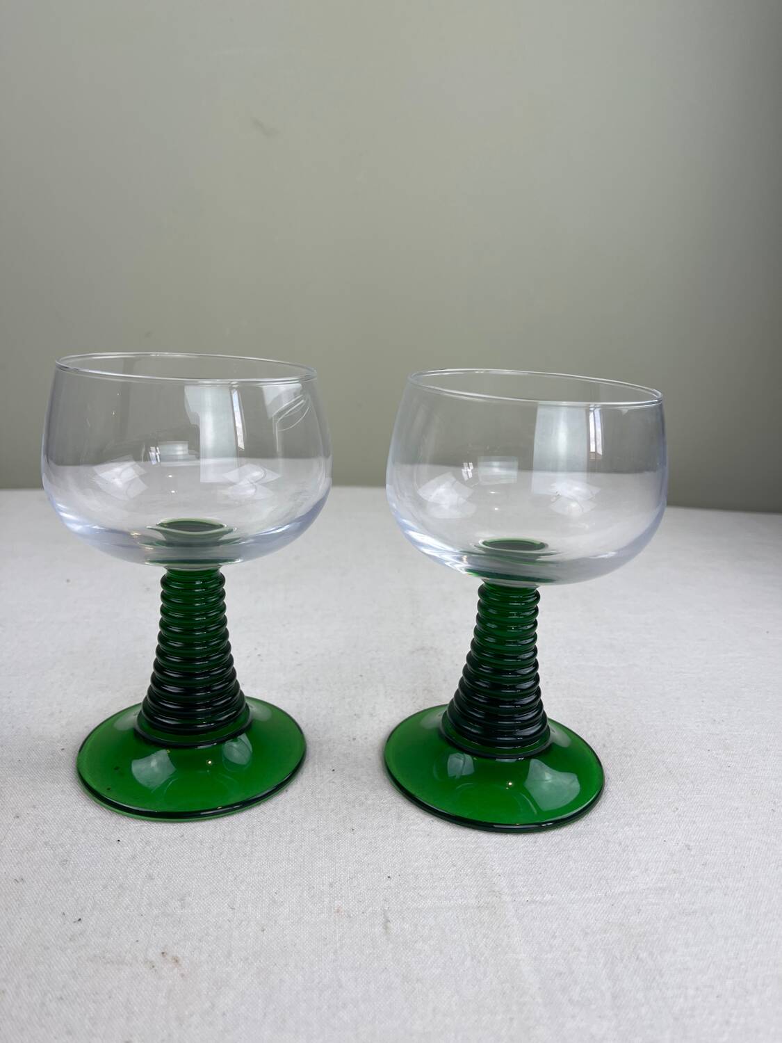 2 large vintage green glasses