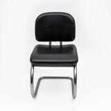 Six of Leatherette and Metal Chromed Cantilever Dining Chairs