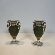 Pair of Empire Style Porcelain Vases, Decorated with Swans and Bundles