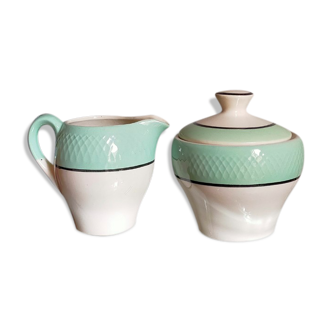 French sugar and milk pot earthenware 50s