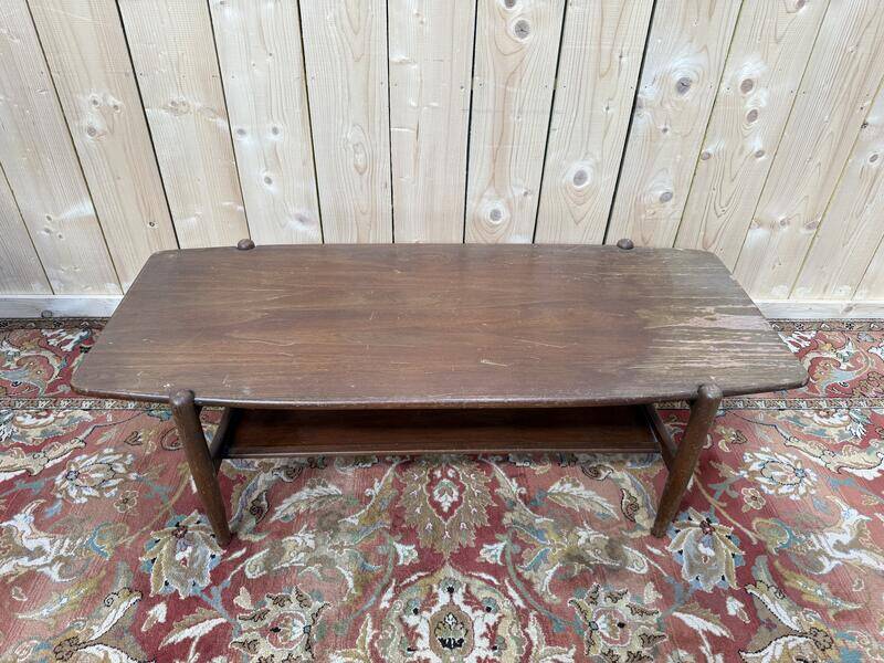 Table basse scandinave en acajou à double plateau