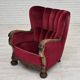 1960s, Danish relax chair, cherry-red furniture velour, oak wood.