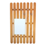 Wall-mounted pine coat rack with mirror, 1970s